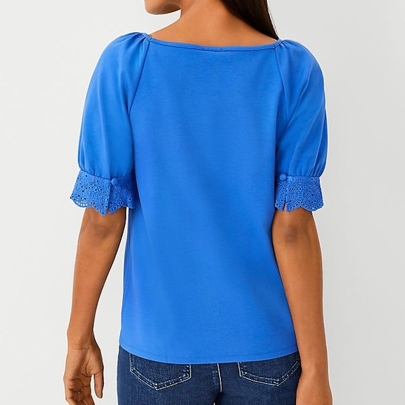 ANN TAYLOR Eyelet Square Neck Top NWT XXS - Picture 3 of 6